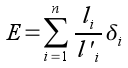 E = sum from{i=1} to{n} {l_{i} over {l'_{i}} %delta_{i}} 